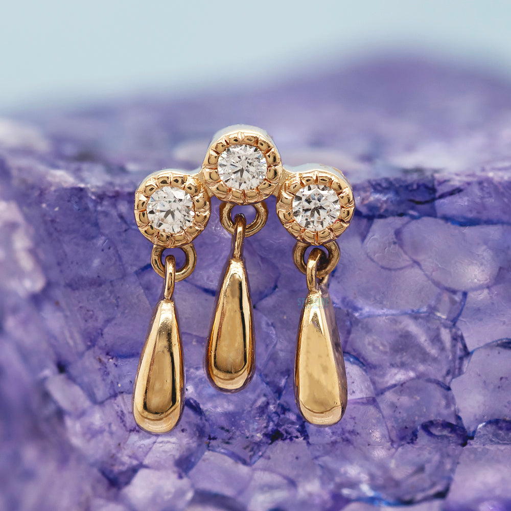 threadless: "Shrine" End with Dangle in Gold with White CZ's