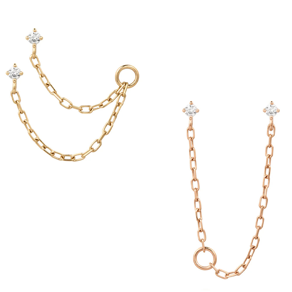 threadless: "Double Vision" Chain Dual Pin End in Gold with White CZ's