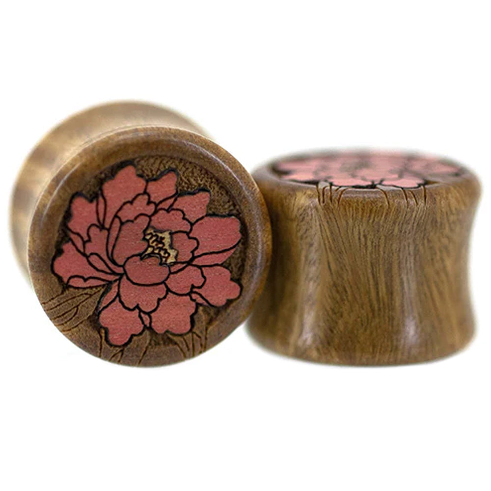 Peonies Wood Inlay Plugs