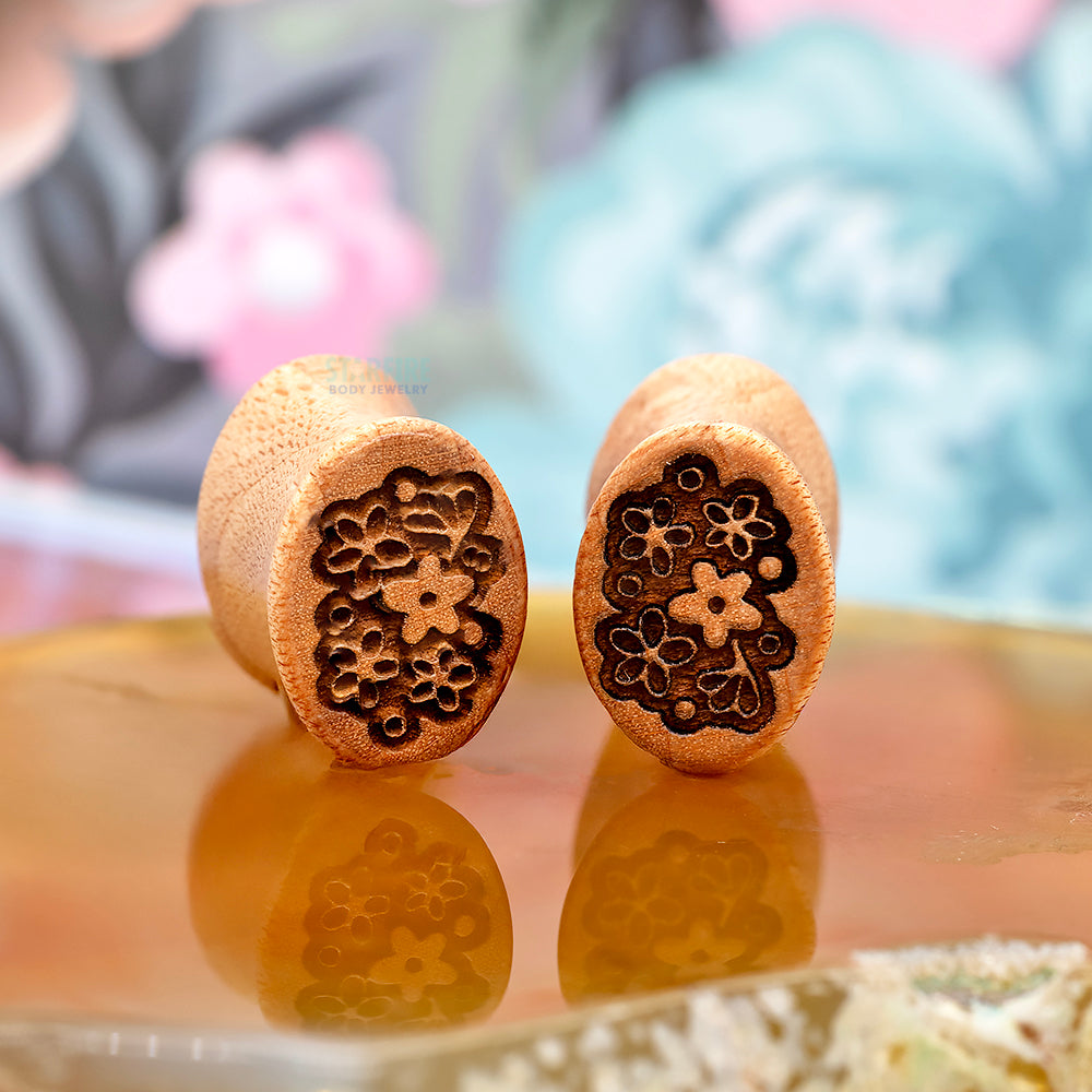 Retro Flora Wood Oval Plugs