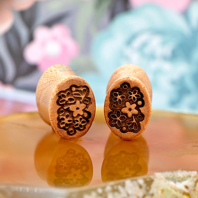 Retro Flora Wood Oval Plugs