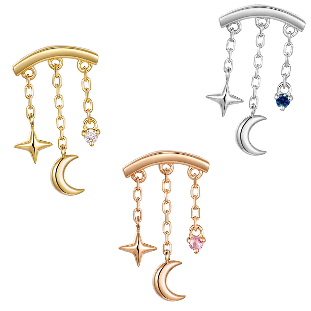threadless: "Cassiopeia" Hidden Helix End with Chains in Gold with Genuine Gemstone