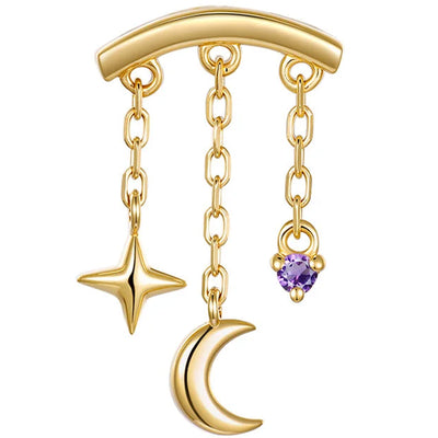threadless: "Cassiopeia" Hidden Helix End with Chains in Gold with Genuine Gemstone