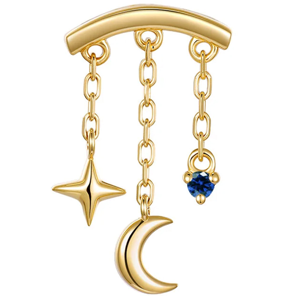 threadless: "Cassiopeia" Hidden Helix End with Chains in Gold with Genuine Gemstone