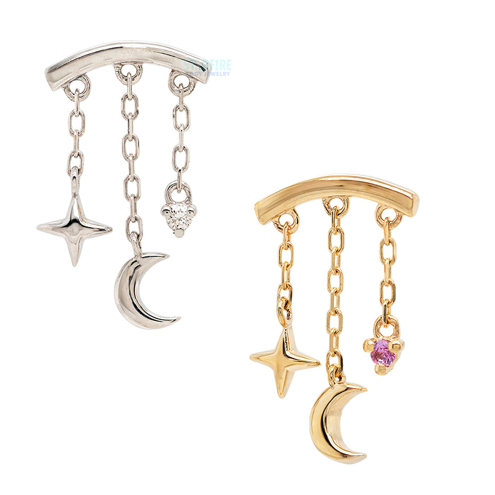 threadless: "Cassiopeia" Hidden Helix End with Chains in Gold with Genuine Gemstone