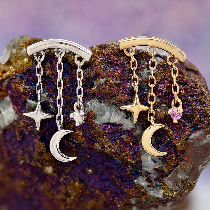 threadless: "Cassiopeia" Hidden Helix End with Chains in Gold with Genuine Gemstone
