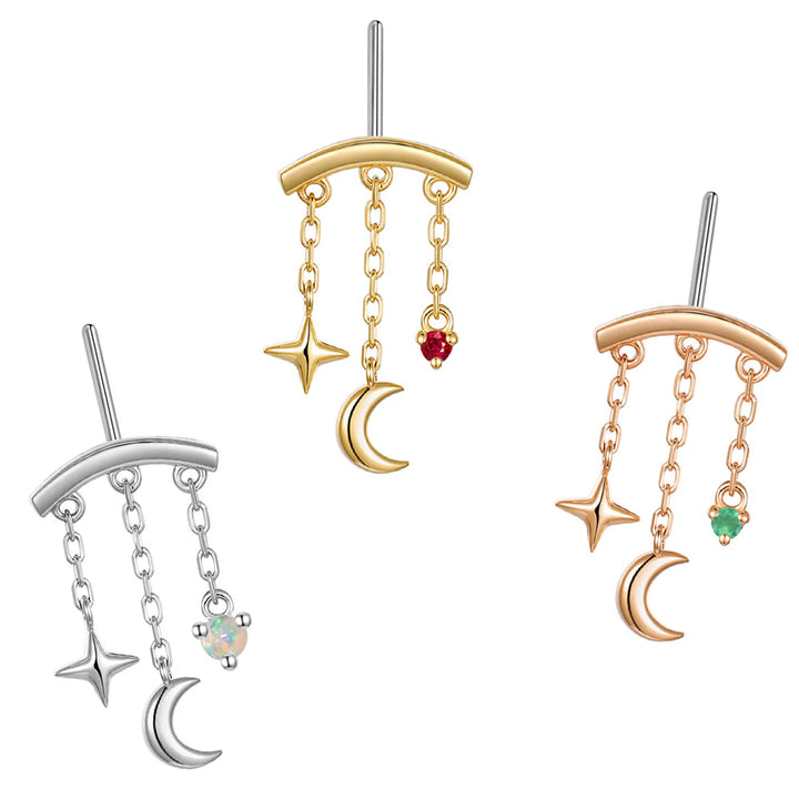 threadless: Vertical "Cassiopeia" Hidden Helix End with Chains in Gold with Genuine Gemstone
