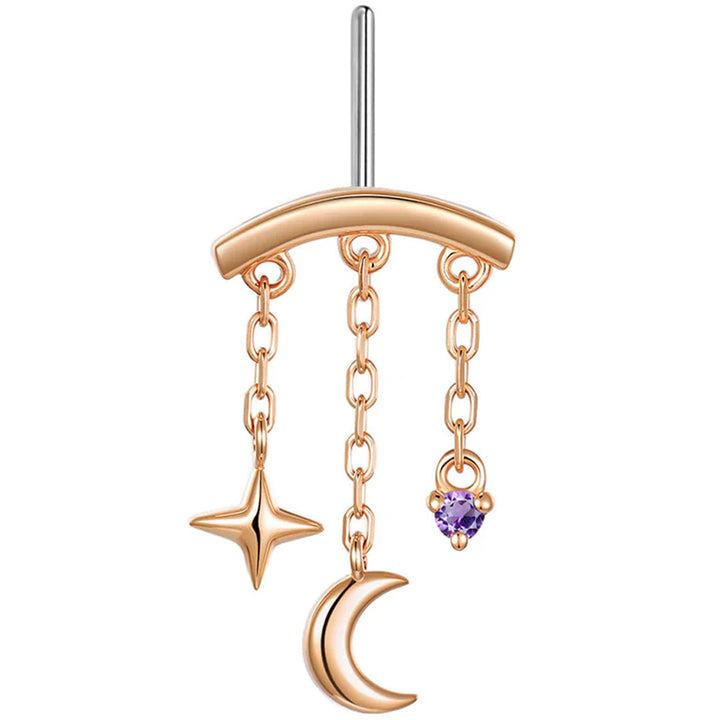 threadless: Vertical "Cassiopeia" Hidden Helix End with Chains in Gold with Genuine Gemstone