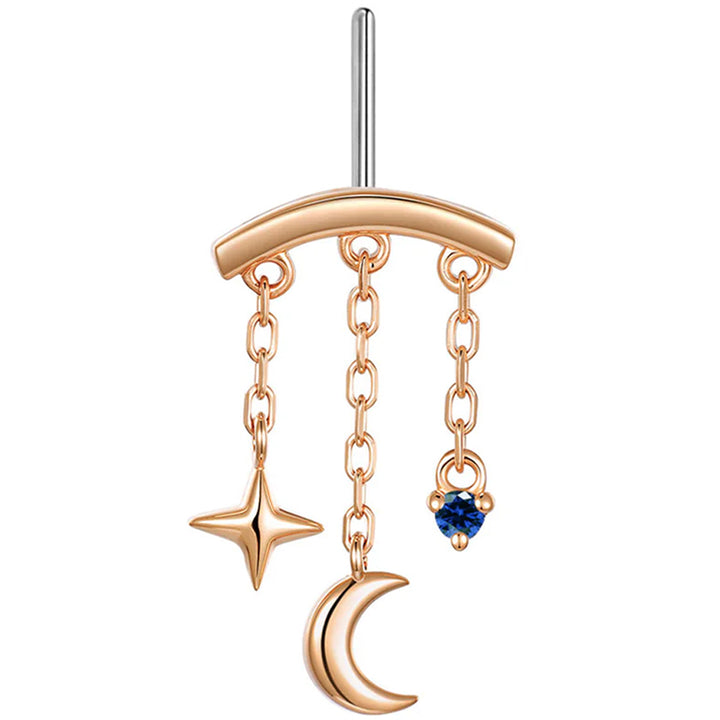 threadless: Vertical "Cassiopeia" Hidden Helix End with Chains in Gold with Genuine Gemstone