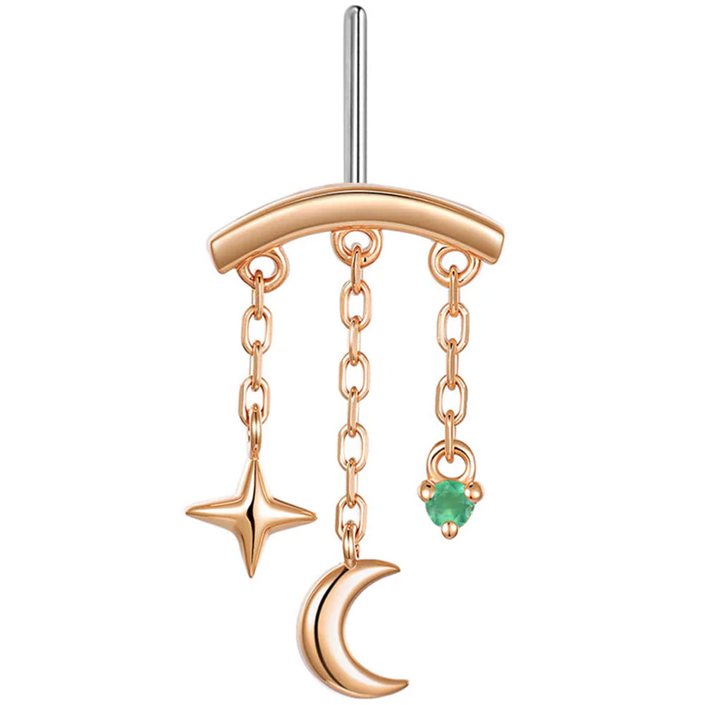 threadless: Vertical "Cassiopeia" Hidden Helix End with Chains in Gold with Genuine Gemstone