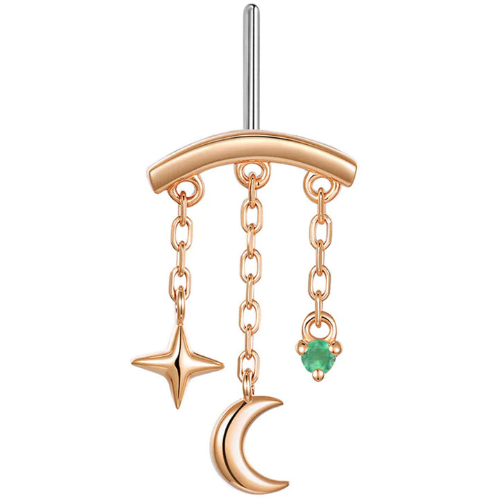 threadless: Vertical "Cassiopeia" Hidden Helix End with Chains in Gold with Genuine Gemstone