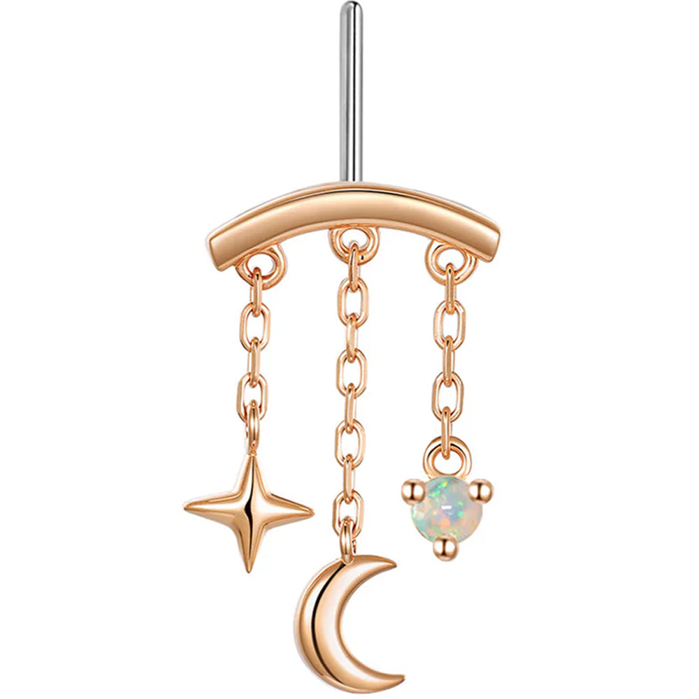 threadless: Vertical "Cassiopeia" Hidden Helix End with Chains in Gold with Genuine Gemstone