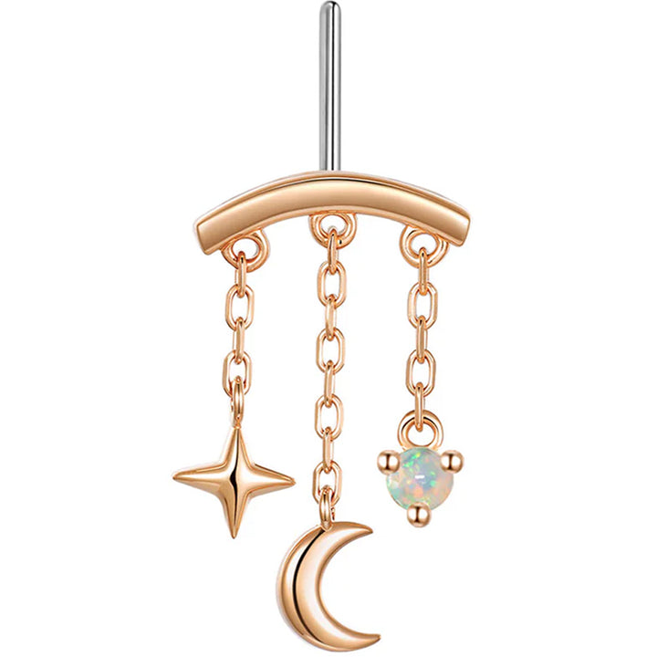 threadless: Vertical "Cassiopeia" Hidden Helix End with Chains in Gold with Genuine Gemstone