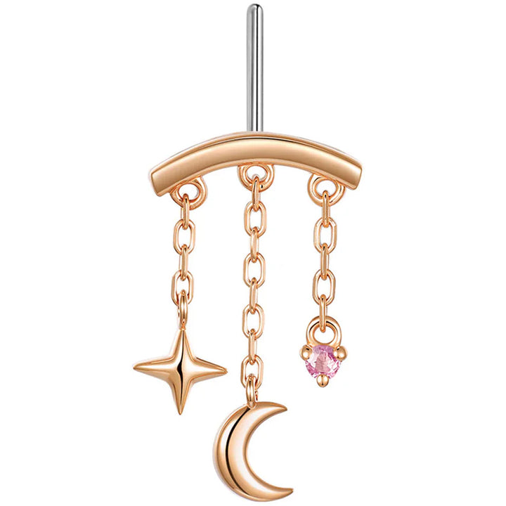 threadless: Vertical "Cassiopeia" Hidden Helix End with Chains in Gold with Genuine Gemstone