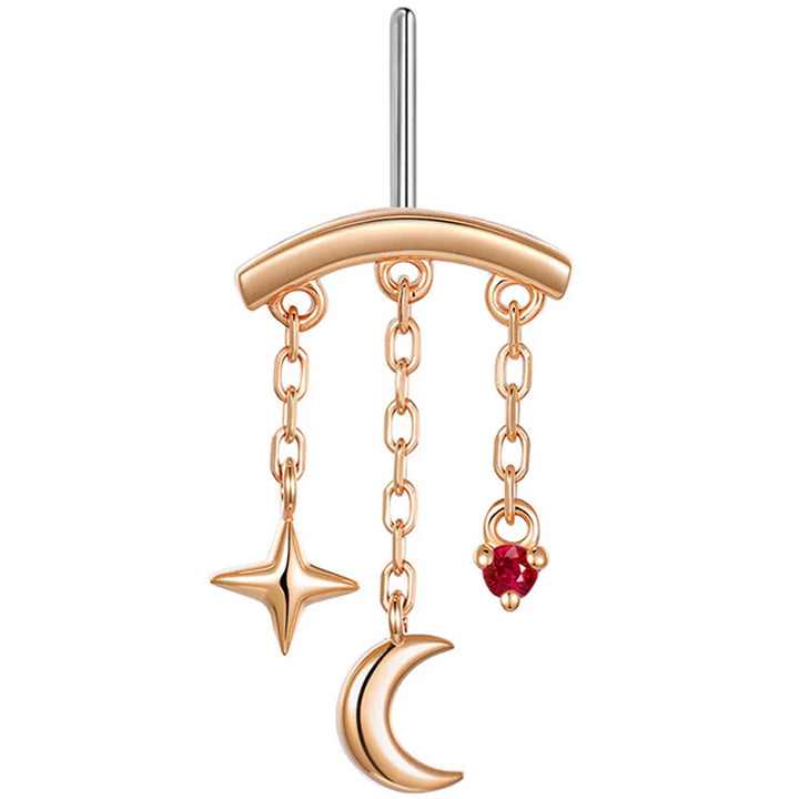 threadless: Vertical "Cassiopeia" Hidden Helix End with Chains in Gold with Genuine Gemstone