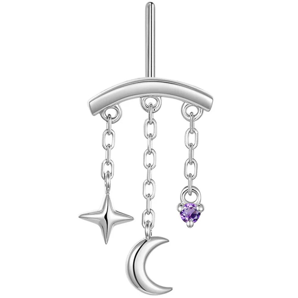 threadless: Vertical "Cassiopeia" Hidden Helix End with Chains in Gold with Genuine Gemstone