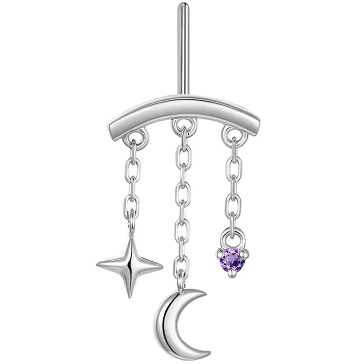 threadless: Vertical "Cassiopeia" Hidden Helix End with Chains in Gold with Genuine Gemstone