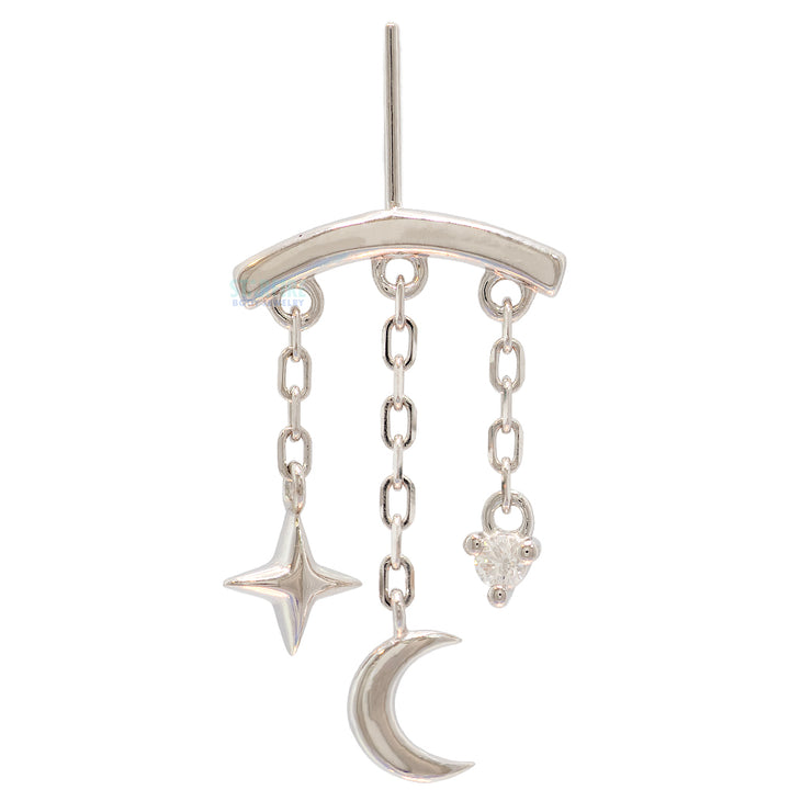 threadless: Vertical "Cassiopeia" Hidden Helix End with Chains in Gold with Genuine Gemstone