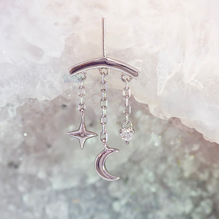 threadless: Vertical "Cassiopeia" Hidden Helix End with Chains in Gold with Genuine Gemstone