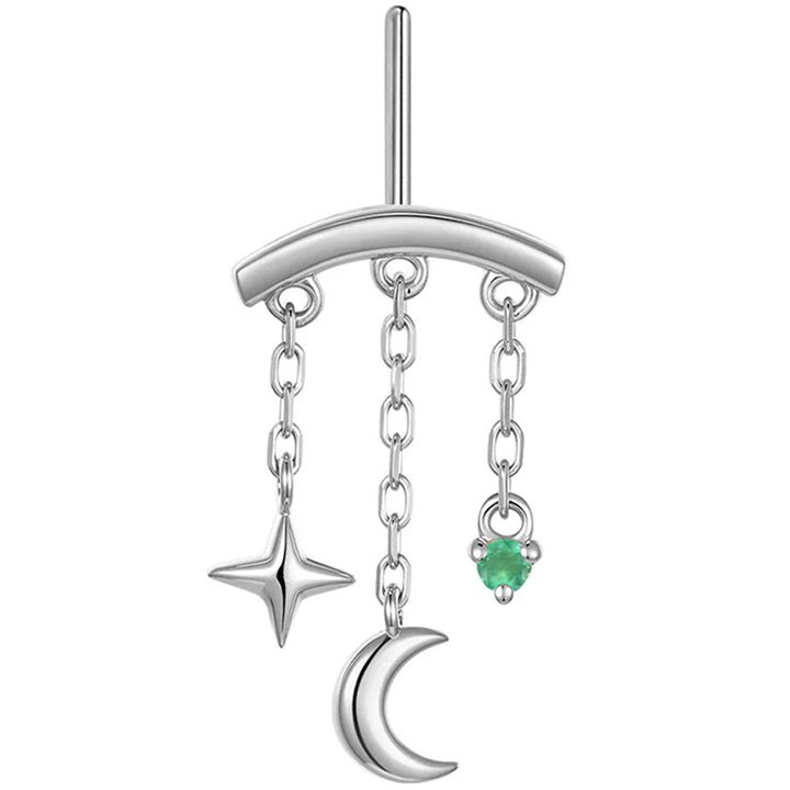 threadless: Vertical "Cassiopeia" Hidden Helix End with Chains in Gold with Genuine Gemstone