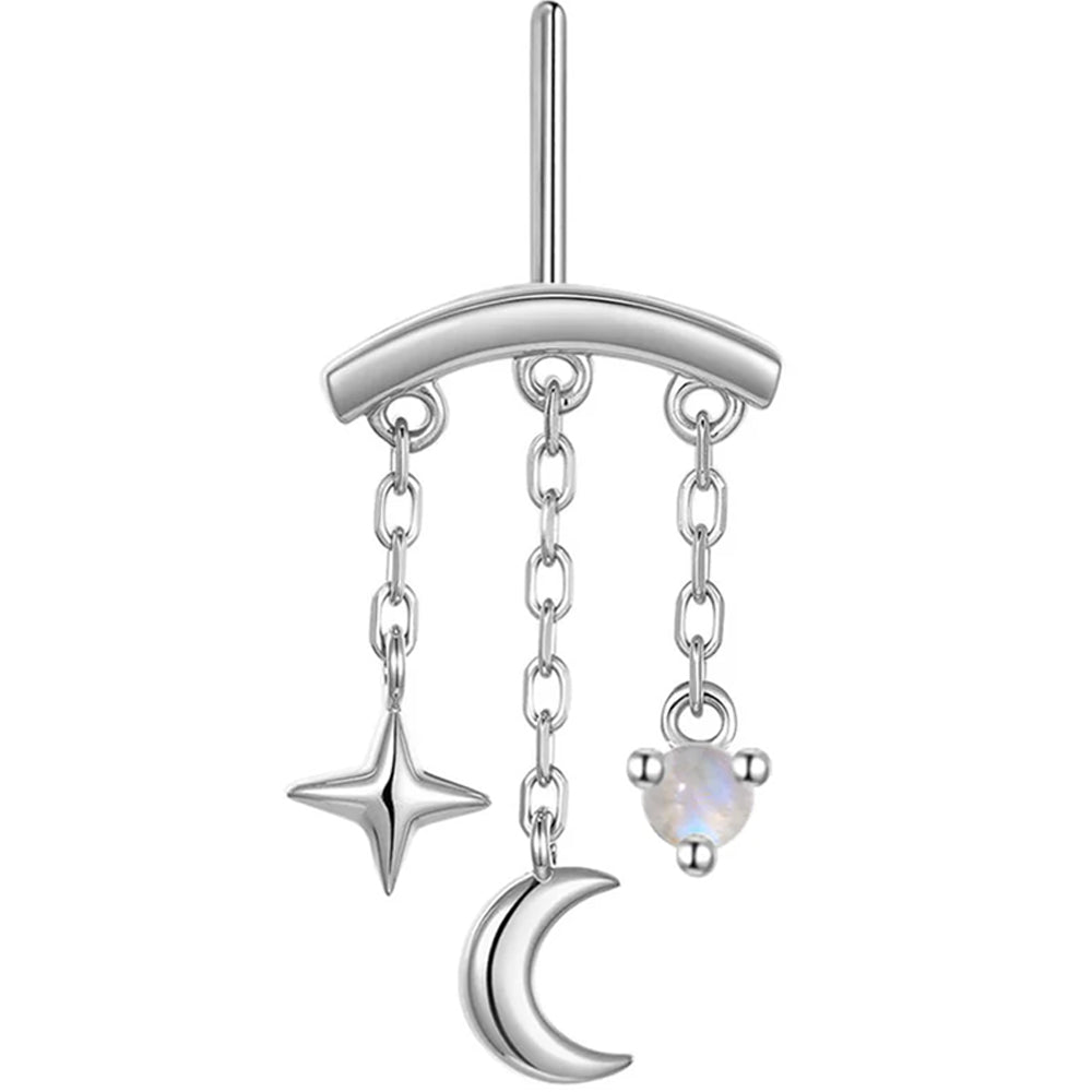 threadless: Vertical "Cassiopeia" Hidden Helix End with Chains in Gold with Genuine Gemstone