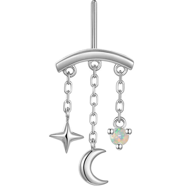 threadless: Vertical "Cassiopeia" Hidden Helix End with Chains in Gold with Genuine Gemstone