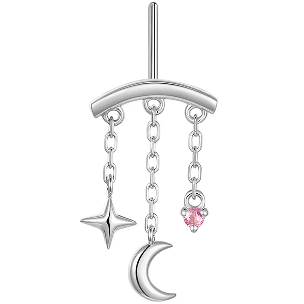 threadless: Vertical "Cassiopeia" Hidden Helix End with Chains in Gold with Genuine Gemstone