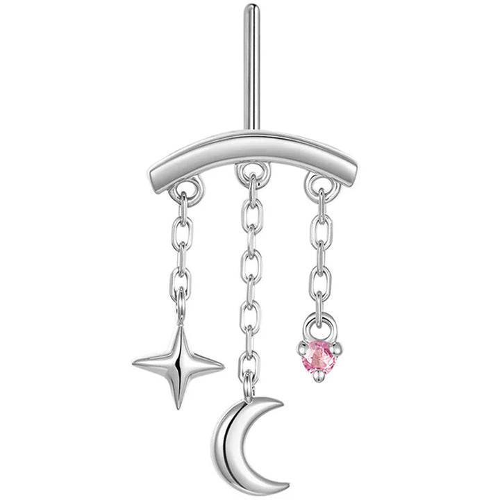 threadless: Vertical "Cassiopeia" Hidden Helix End with Chains in Gold with Genuine Gemstone
