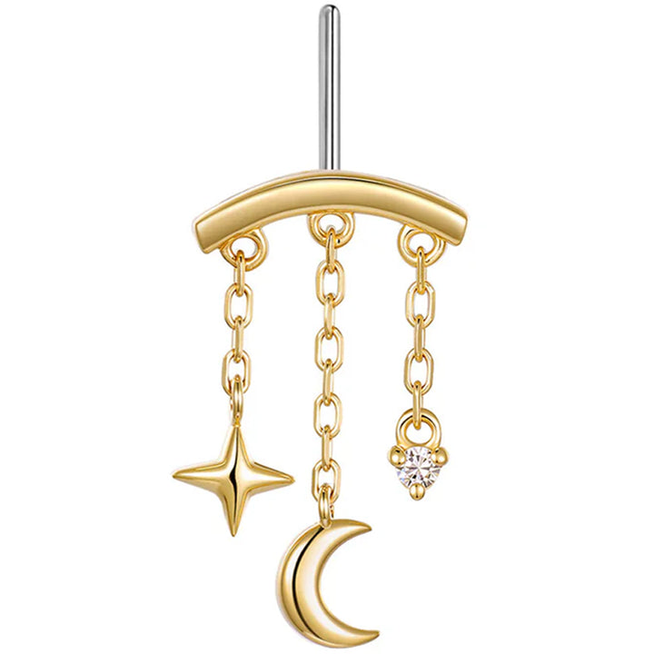threadless: Vertical "Cassiopeia" Hidden Helix End with Chains in Gold with Genuine Gemstone