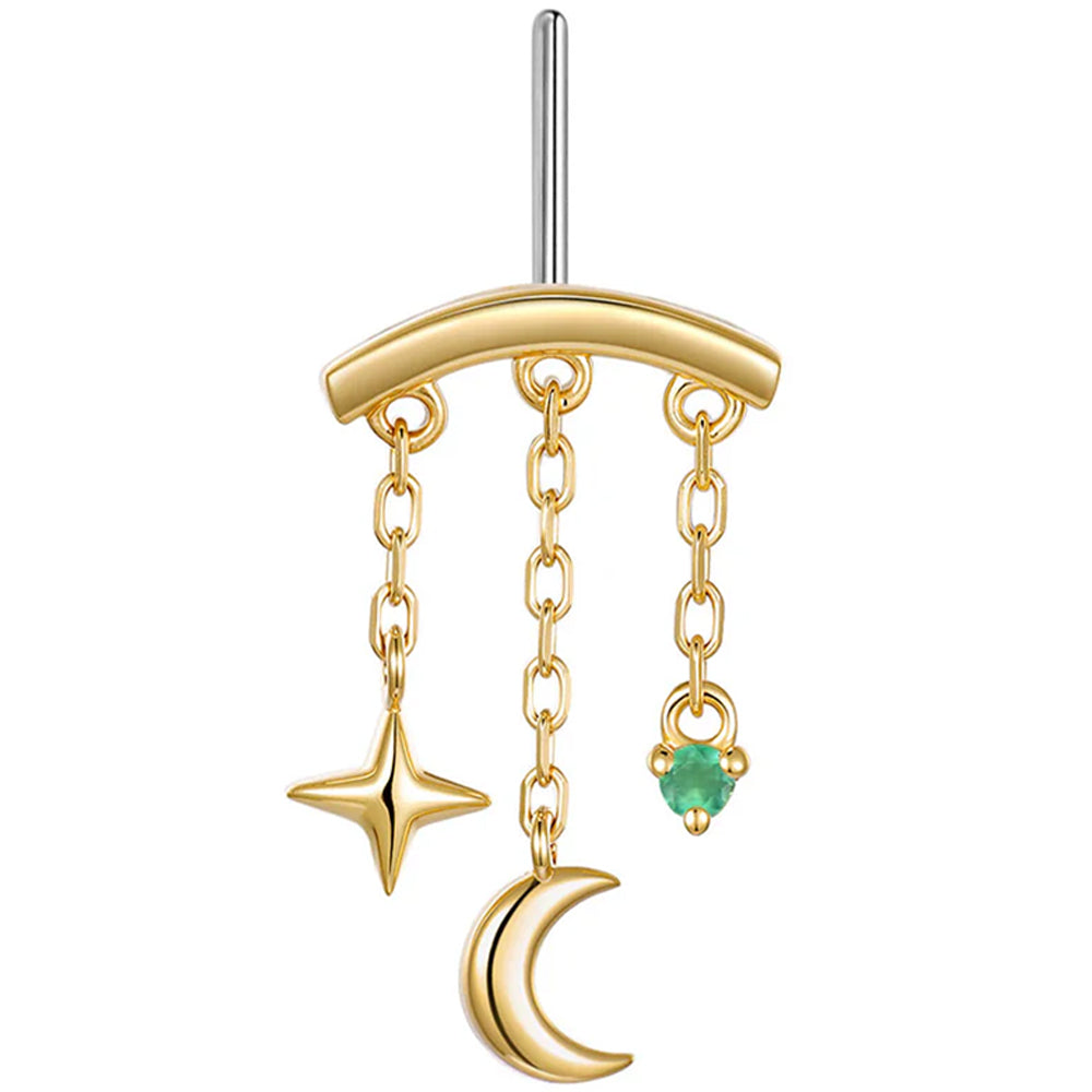 threadless: Vertical "Cassiopeia" Hidden Helix End with Chains in Gold with Genuine Gemstone