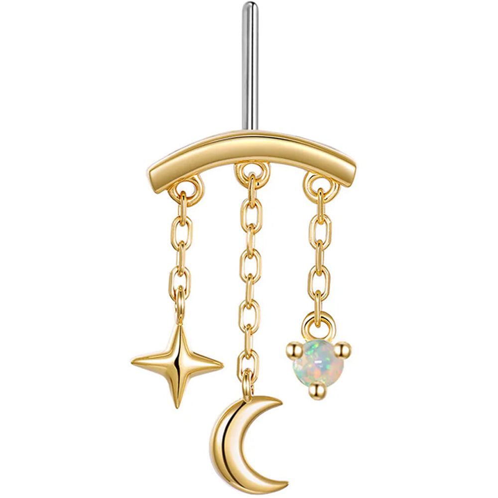 threadless: Vertical "Cassiopeia" Hidden Helix End with Chains in Gold with Genuine Gemstone
