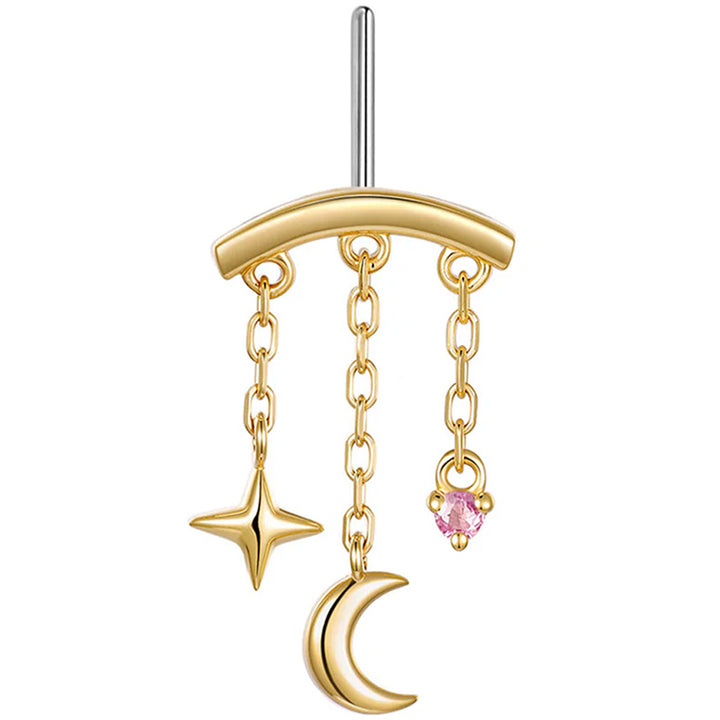 threadless: Vertical "Cassiopeia" Hidden Helix End with Chains in Gold with Genuine Gemstone