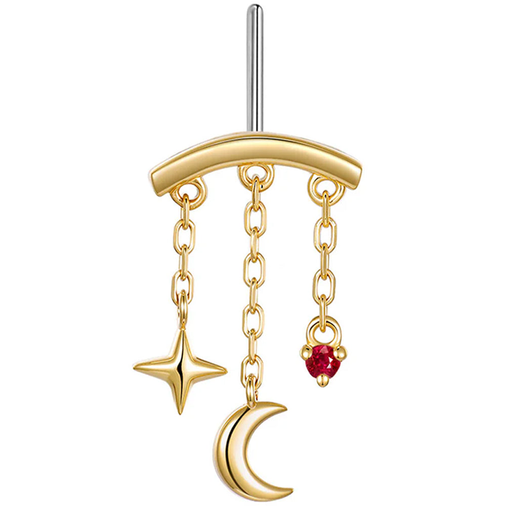 threadless: Vertical "Cassiopeia" Hidden Helix End with Chains in Gold with Genuine Gemstone