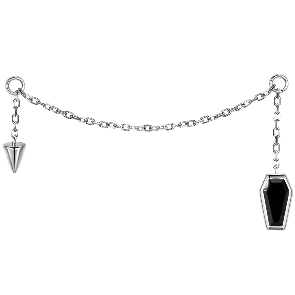 Coffin and Spike Chain Attachment in Gold with Genuine Gemstone