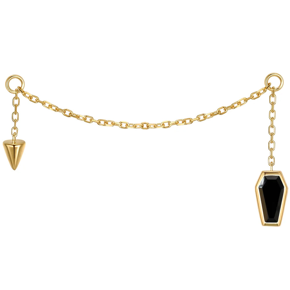 Coffin and Spike Chain Attachment in Gold with Genuine Gemstone