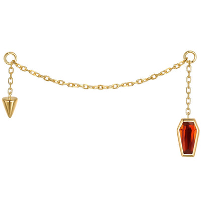 Coffin and Spike Chain Attachment in Gold with Genuine Gemstone