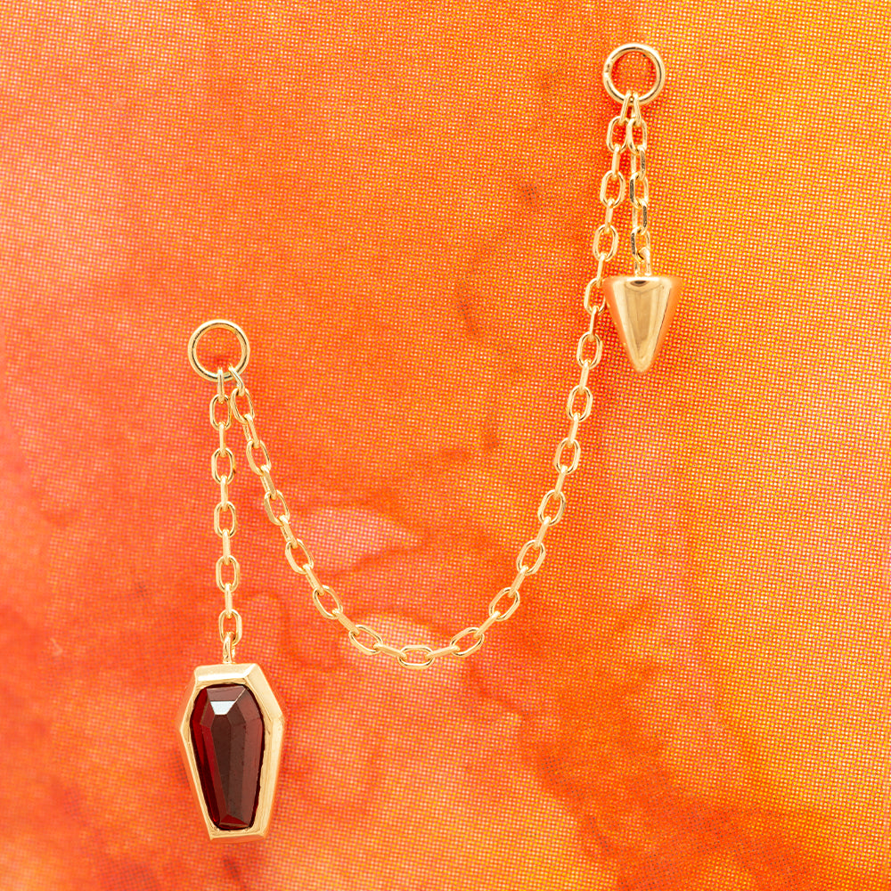 Coffin and Spike Chain Attachment in Gold with Genuine Gemstone
