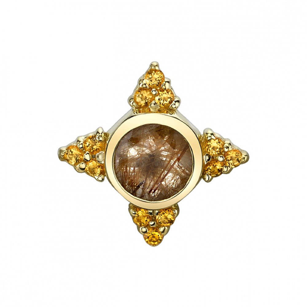 "Desimone" Threaded End in Gold with Faceted Rutilated Quartz & Amber CZ's