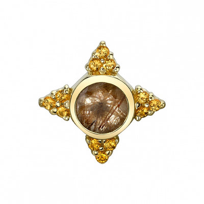 "Desimone" Threaded End in Gold with Faceted Rutilated Quartz & Amber CZ's