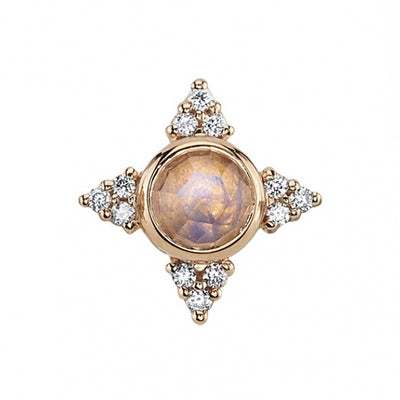 "Desimone" Threaded End in Gold with Rose Cut Rainbow Moonstone & DIAMONDS