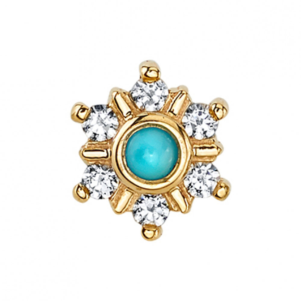"Mini Toltec" Threaded End in Gold with Turquoise & Diamonds