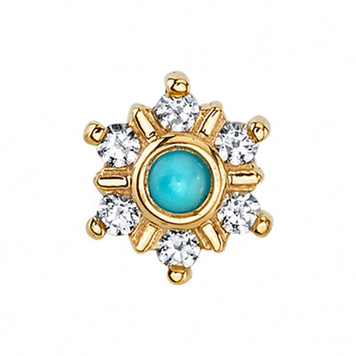 "Mini Toltec" Threaded End in Gold with Diamond & Turquoise