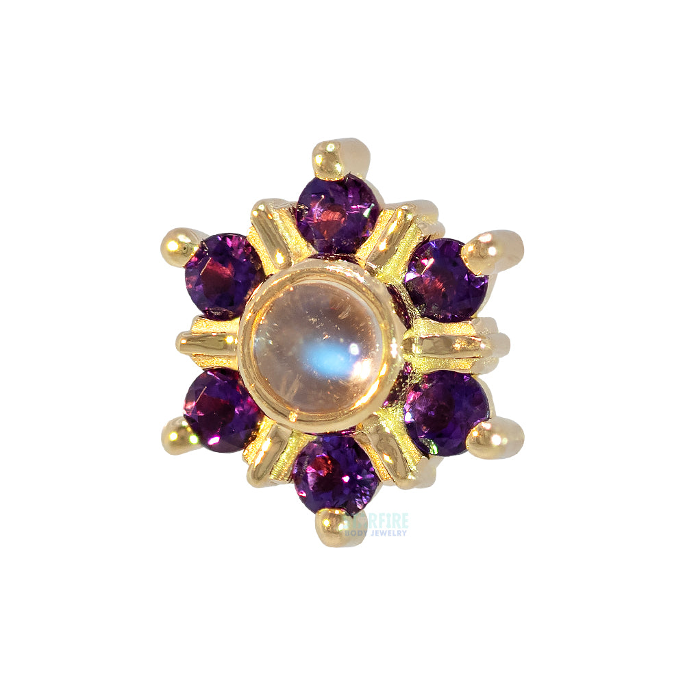 "Mini Toltec" Threaded End in Gold with Rainbow Moonstone & Amethyst