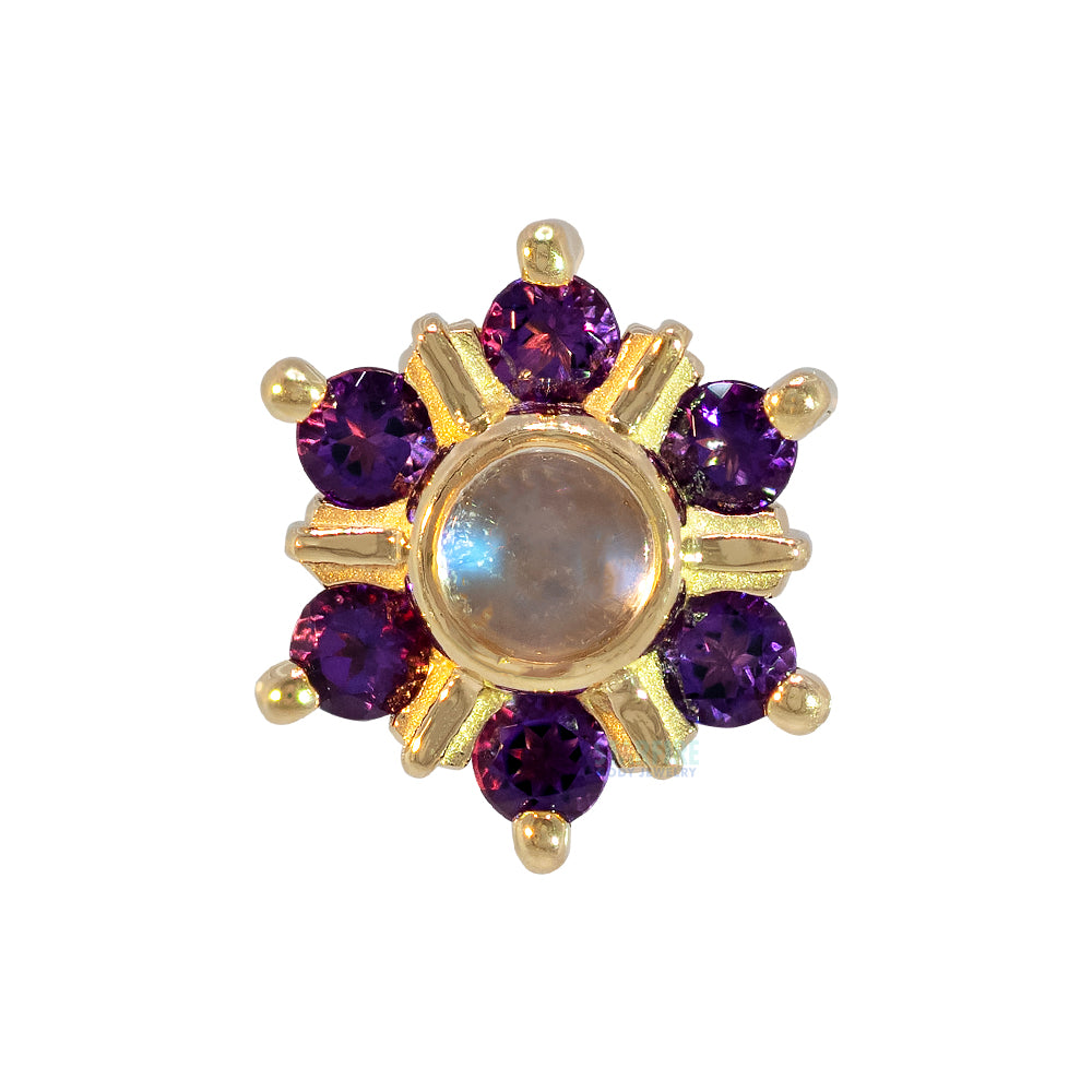 "Mini Toltec" Threaded End in Gold with Rainbow Moonstone & Amethyst
