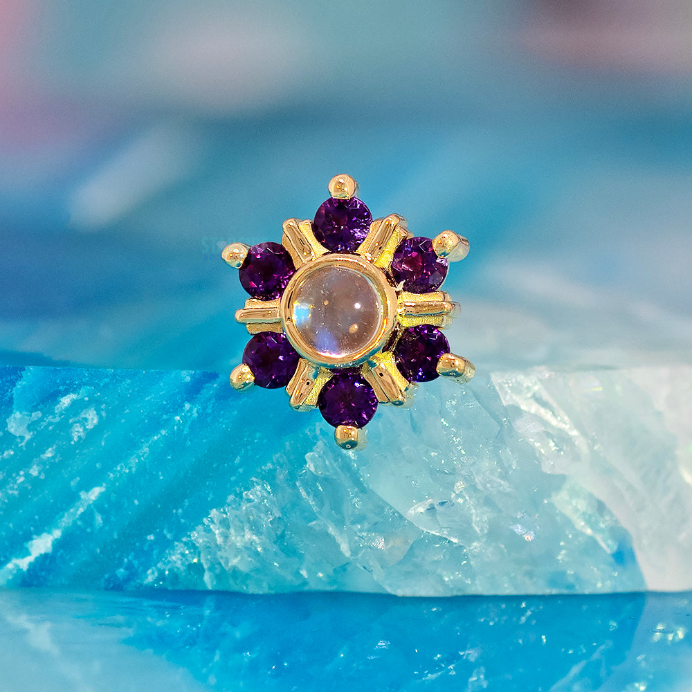"Mini Toltec" Threaded End in Gold with Rainbow Moonstone & Amethyst