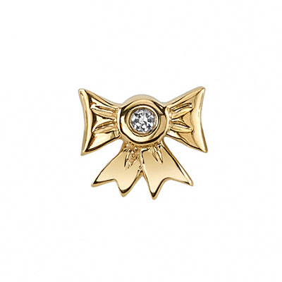 threadless: Gift Bow Pin in Gold with White CZ