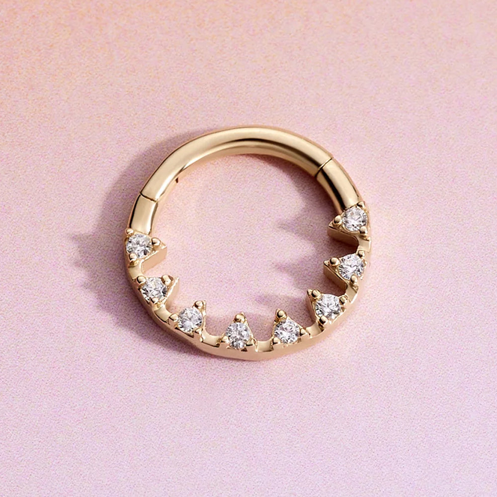 "Savage" Hinge Ring / Clicker in Gold with White CZ's