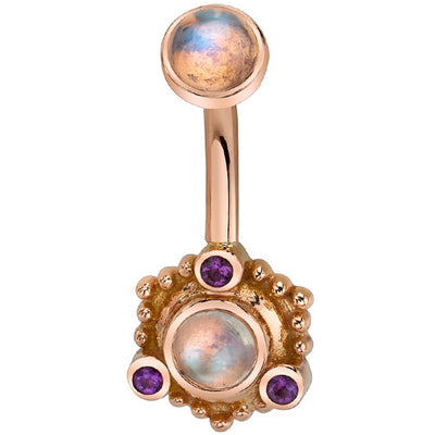 "Colombo" Navel Curve in Gold with Rainbow Moonstone & Amethyst