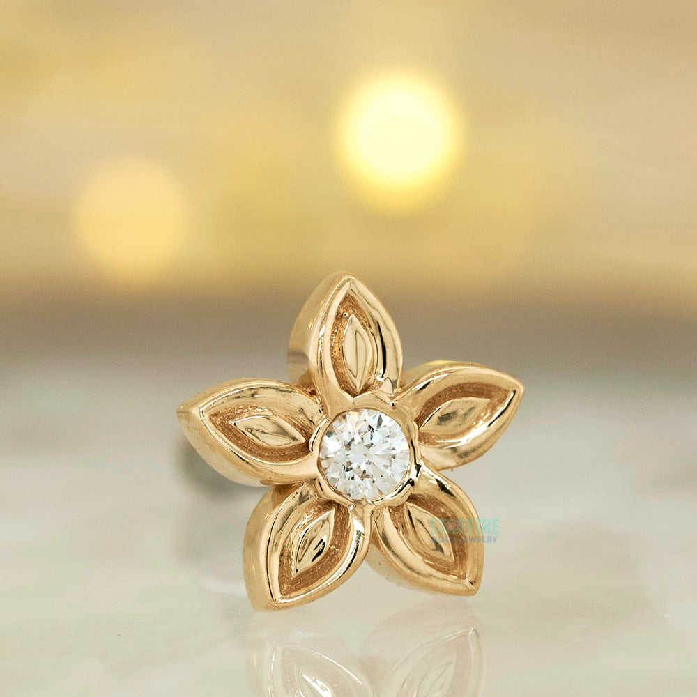 Hibiscus Threaded End in Gold with DIAMOND