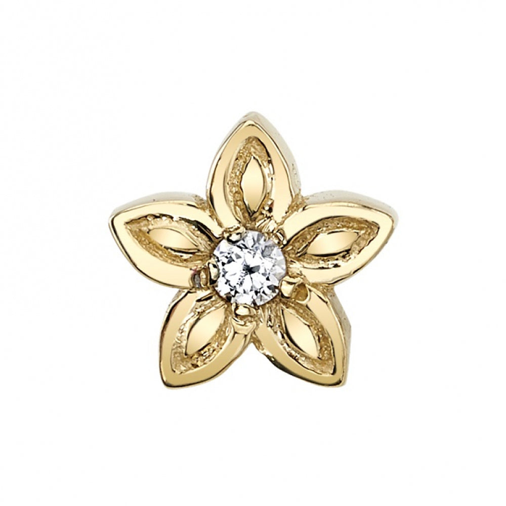 Hibiscus Threaded End in Gold with White CZ